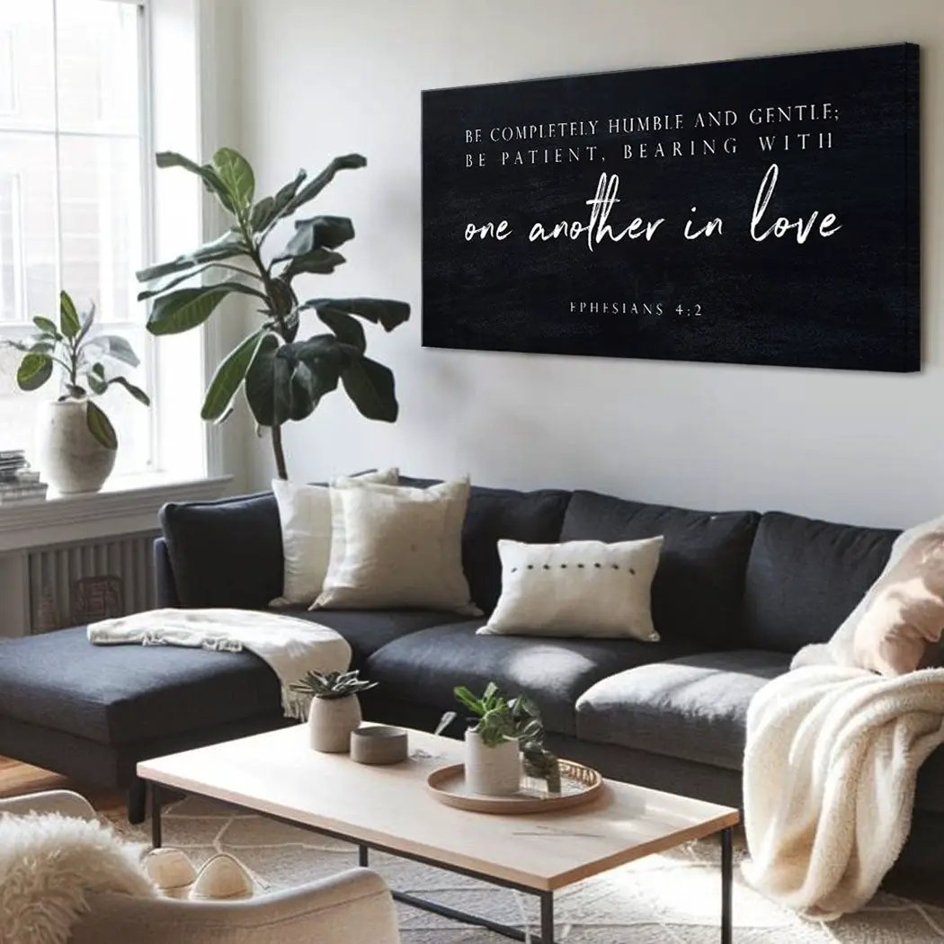 Canvas Be Completely Humble And Gentle Ephesians 4:2 Faith Sign III black with white script on Tampa Home & Garden Store