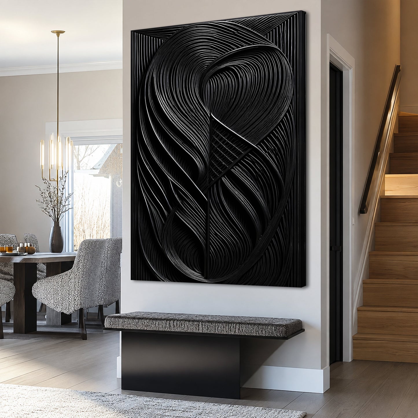 Tailored Canvases Modern Black Waves Wall Art canvas, two-panel black swirl design on Tampa Home & Garden Store