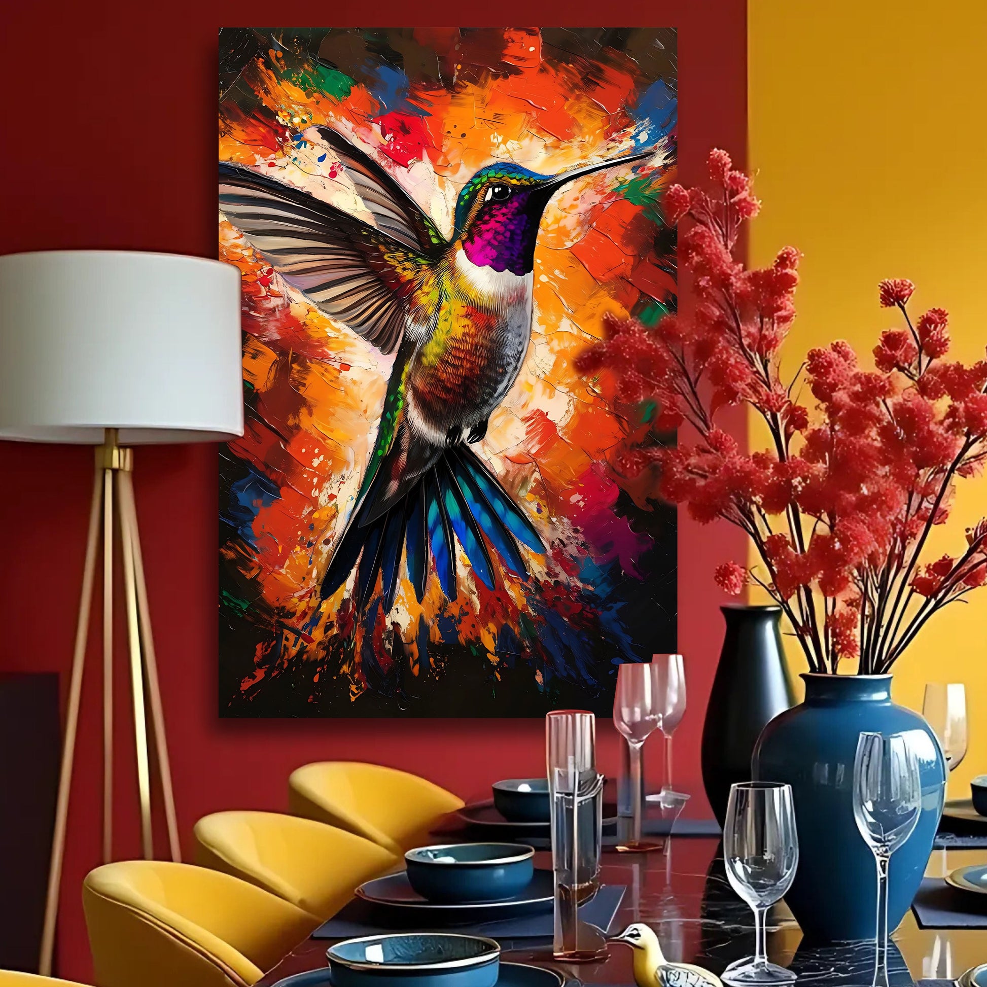 Humming Bird Abstract Wall Art canvas by Tailored Canvases with a vivid hummingbird on Tampa Home & Garden Store