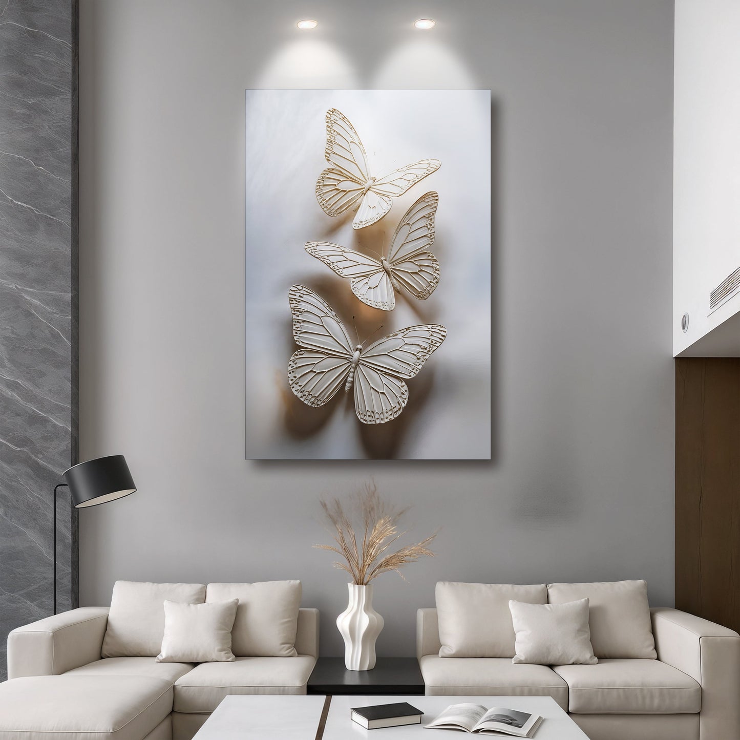 Delicate Flight Wall Art canvas with ivory butterfly motifs by Tailored Canvases crafting canvas on Tampa Home & Garden Store