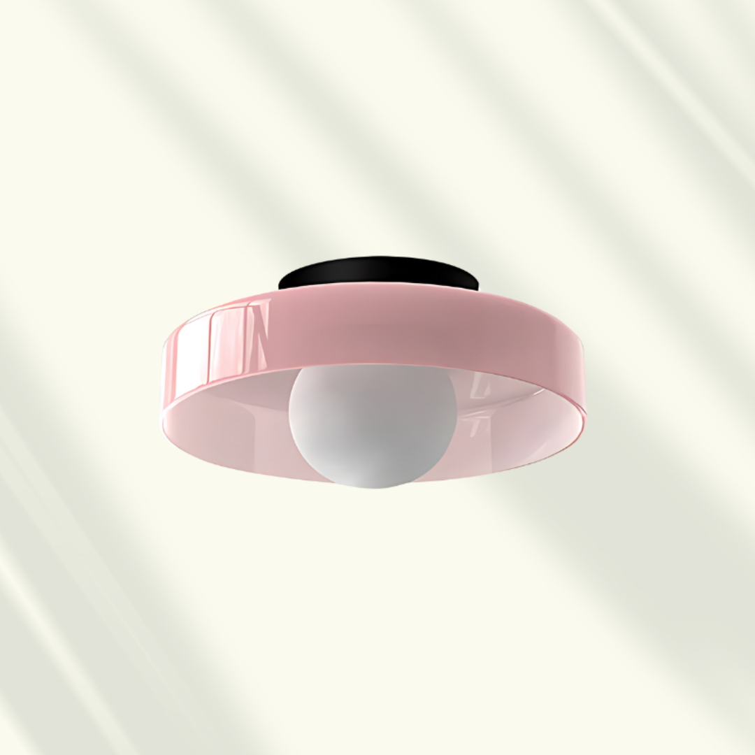 Modern LED Ceiling Light pink metal ring with white globe Moktan Sabai ceiling fixture on Tampa Home & Garden Store