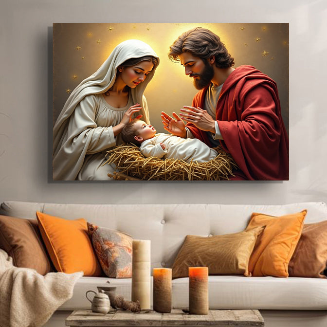 3D Faith Wall Art VI canvas Tailored Canvases nativity scene with Mary and baby Jesus gold halo on Tampa Home & Garden Store