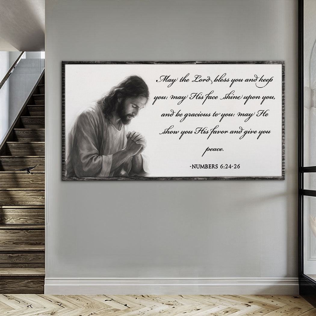 Tailored Canvases canvas Faith Sign IV: grayscale Jesus praying with Numbers 6:24-26 on Tampa Home & Garden Store