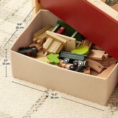 Tiny Land 1920 Railway Adventure Train Table set with wooden trains and tracks in a red-lid box on Tampa Home & Garden Store