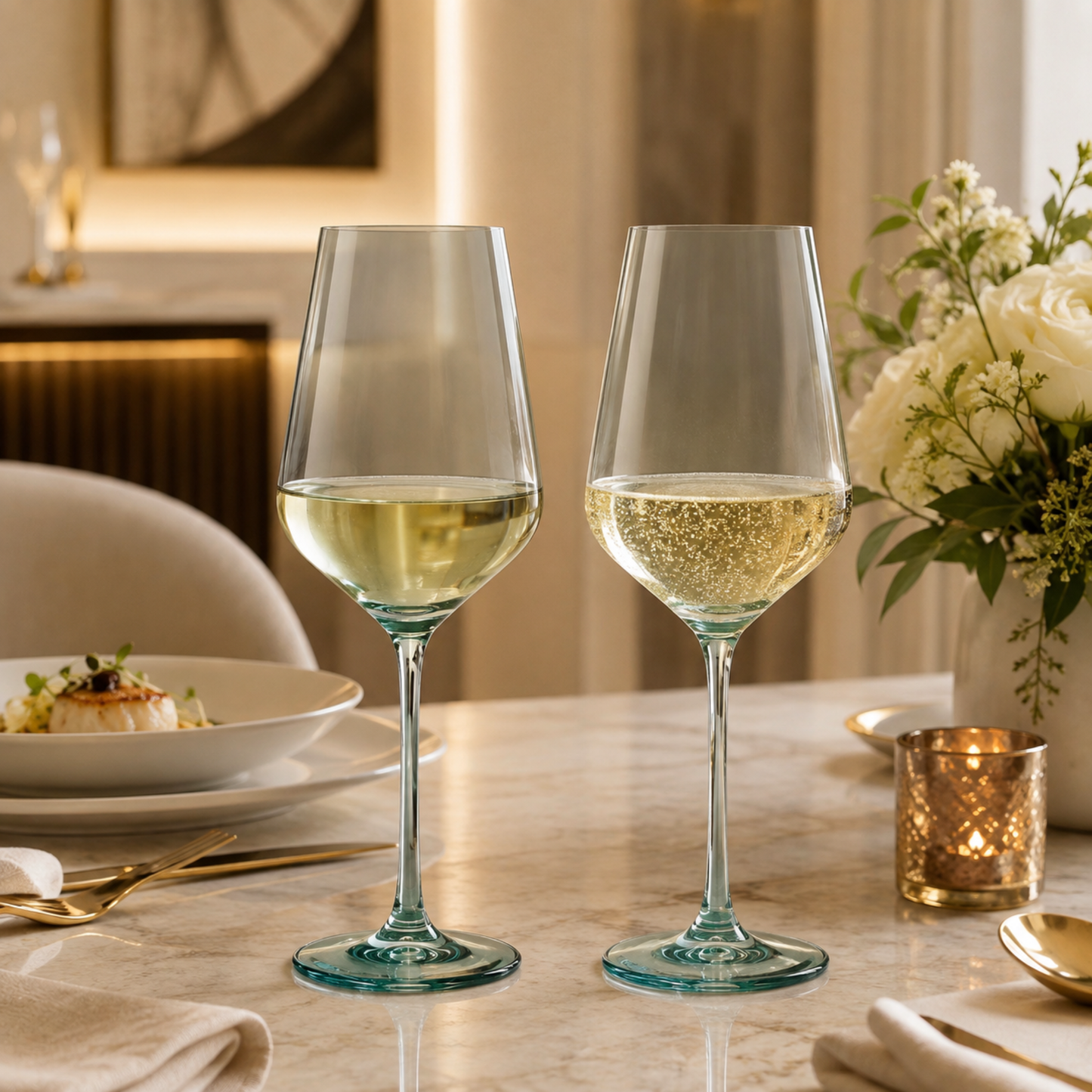 Elegant Set of Two Forest Green Stemmed Glasses