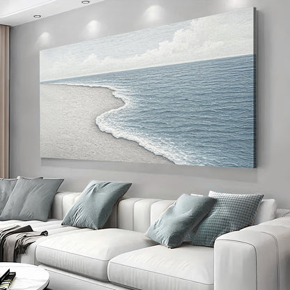 Abstract Beach Shore Wall Art canvas by Tailored Canvases in blue ocean and beige sand on Tampa Home & Garden Store