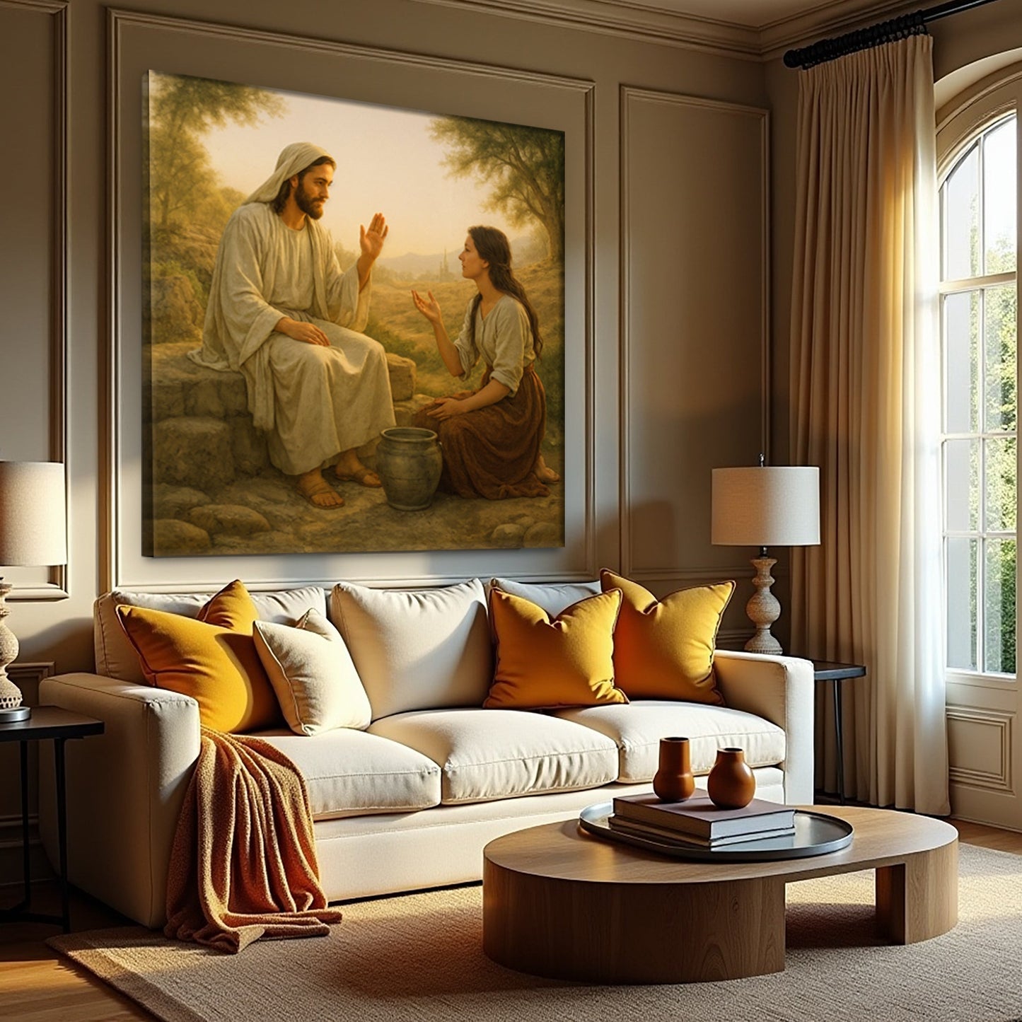 Samaritan at the Well Faith Wall Art II canvas in warm beige tones for crafting display on Tampa Home & Garden Store