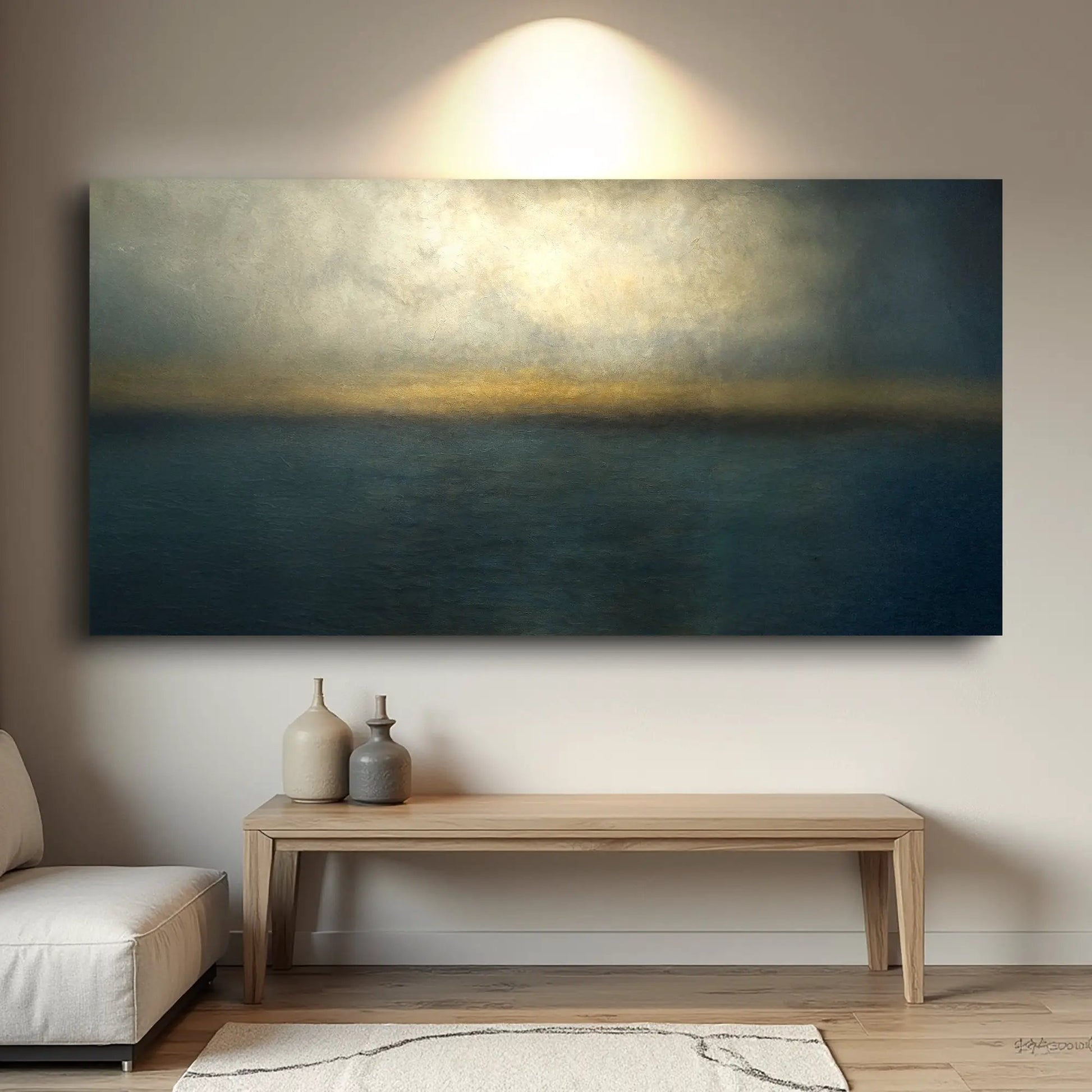 Waterscape Abstract Wall Art canvas by Tailored Canvases, textured blue and gold seascape on Tampa Home & Garden Store