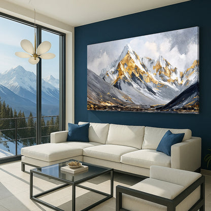 Mountain Minimalist Wall Art III canvas with gold accents on a dark blue wall on Tampa Home & Garden Store