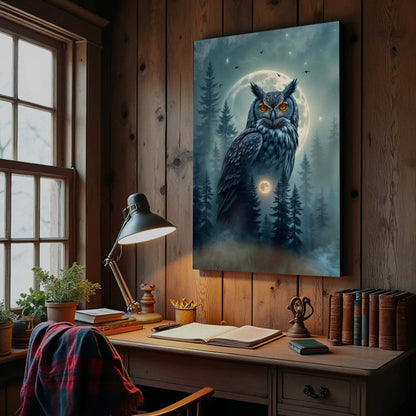 Owl Double Exposure Wall Art II canvas by Tailored Canvases with blue moonlit forest backdrop on Tampa Home & Garden Store