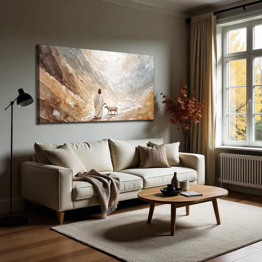 Shepherd’s Path Faith Wall Art canvas in earthy canyon tones with shepherd and sheep on Tampa Home & Garden Store