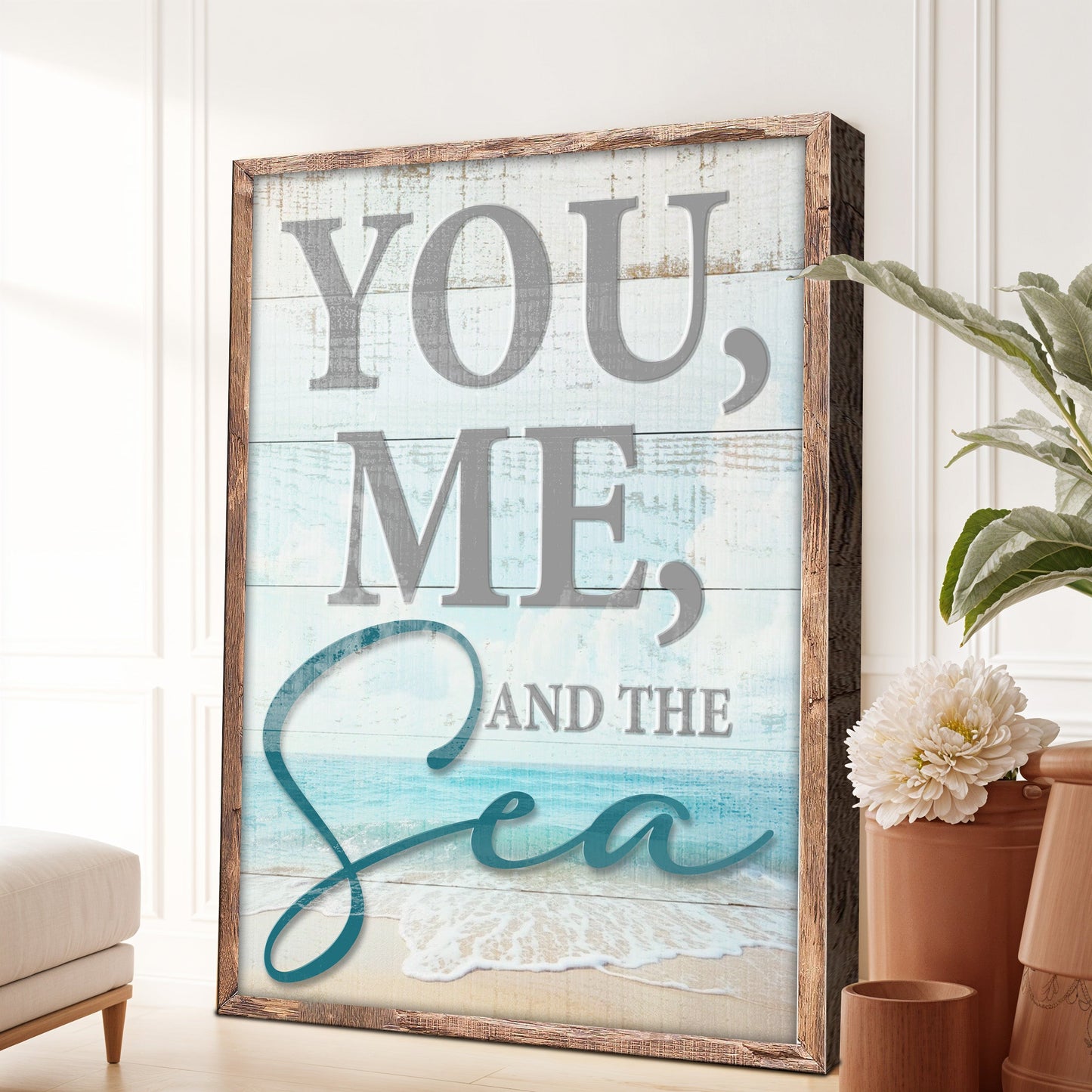You Me and the Sea Coastal Sign II canvas by Tailored Canvases with rustic wood frame on Tampa Home & Garden Store