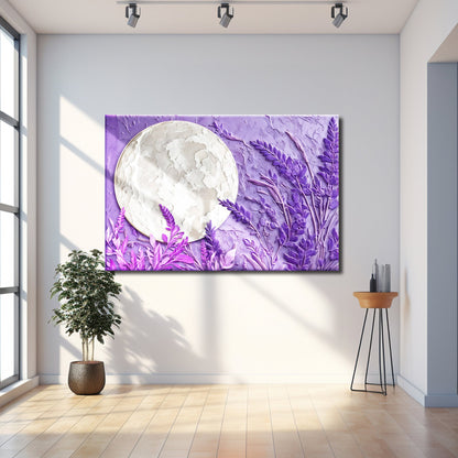 3D Lavander Moon Wall Art canvas with white moon relief on purple Tailored Canvases on Tampa Home & Garden Store