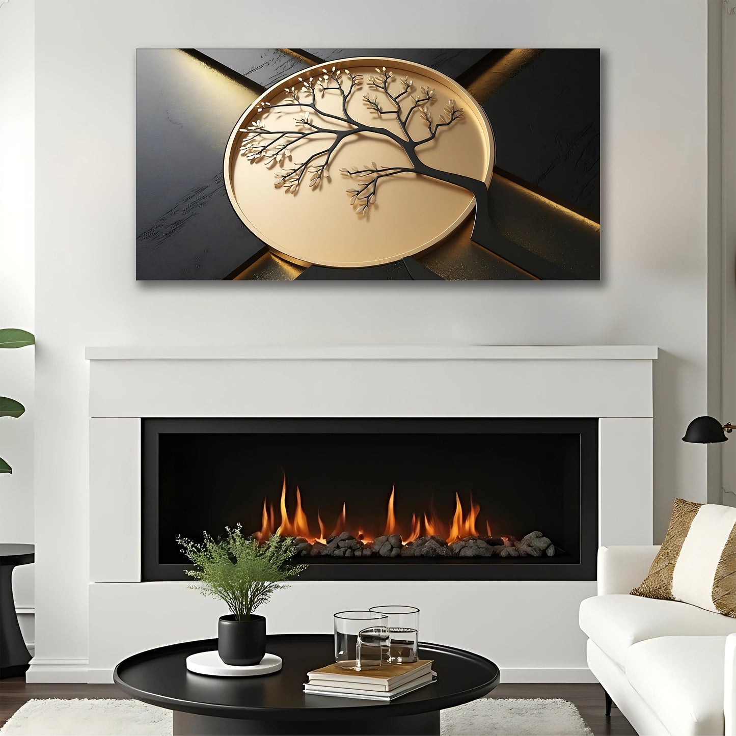 3D Celtic Tree of Life VI canvas by Tailored Canvases, gold disk with black tree silhouette on Tampa Home & Garden Store