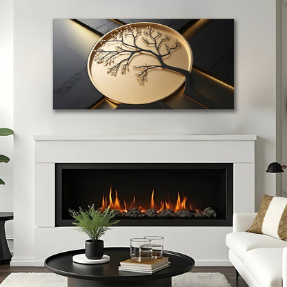 3D Celtic Tree of Life VI canvas by Tailored Canvases, gold disk with black tree silhouette on Tampa Home & Garden Store