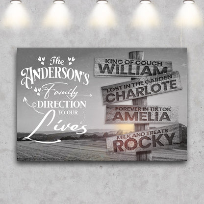 Direction Of Our Lives Farm Names Sign III canvas with white script and panels Tailored Canvases on Tampa Home & Garden Store