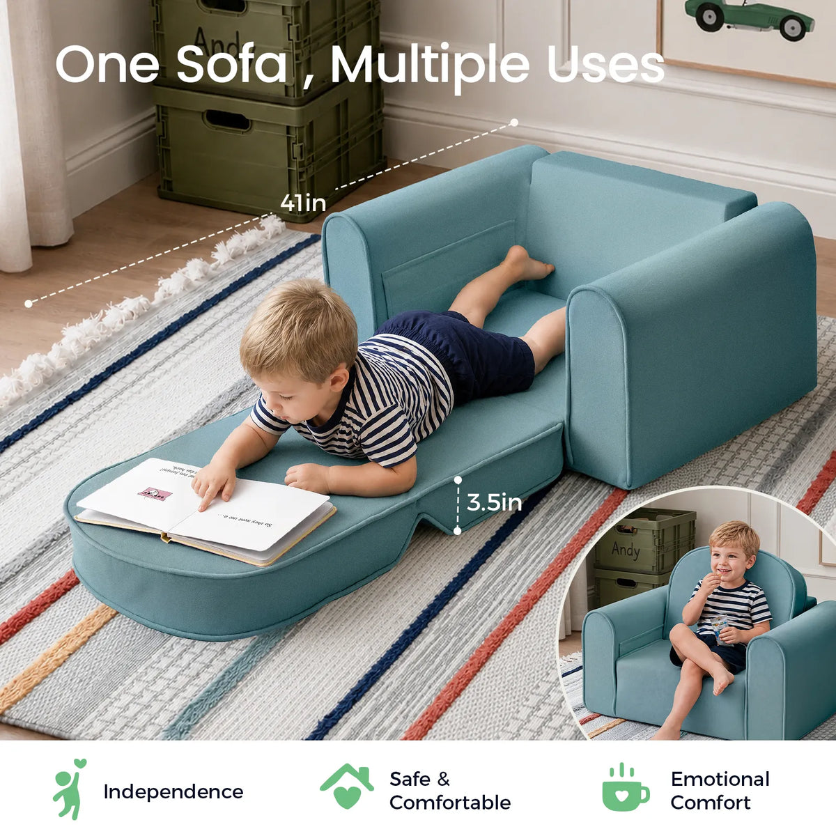 Tiny Land GentleSnug Kids Sofa Chair teal kid-sized play sofa with rounded arms on Tampa Home & Garden Store