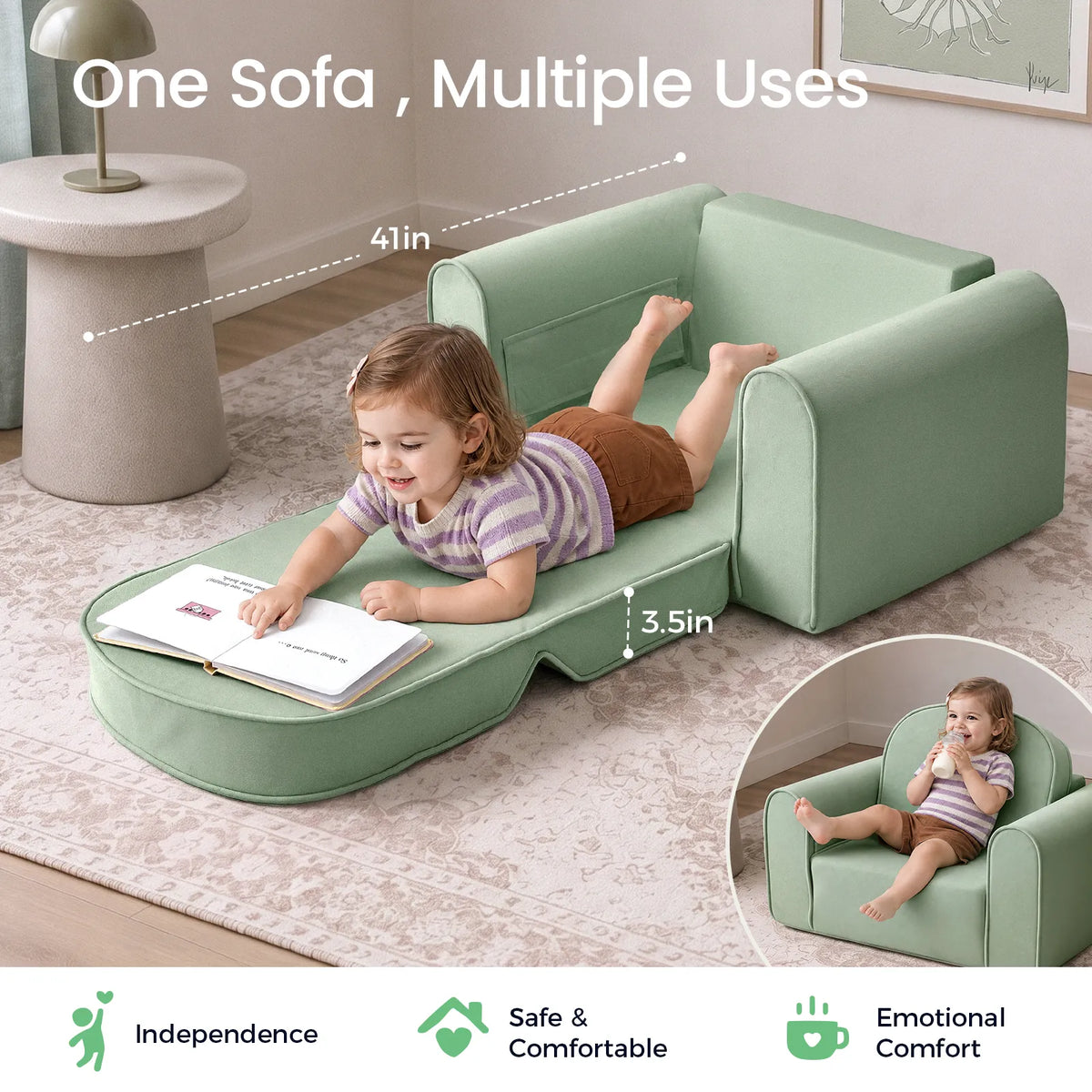 Tiny Land GentleSnug Kids Sofa Chair mint green play sofa for kids with curved arms on Tampa Home & Garden Store