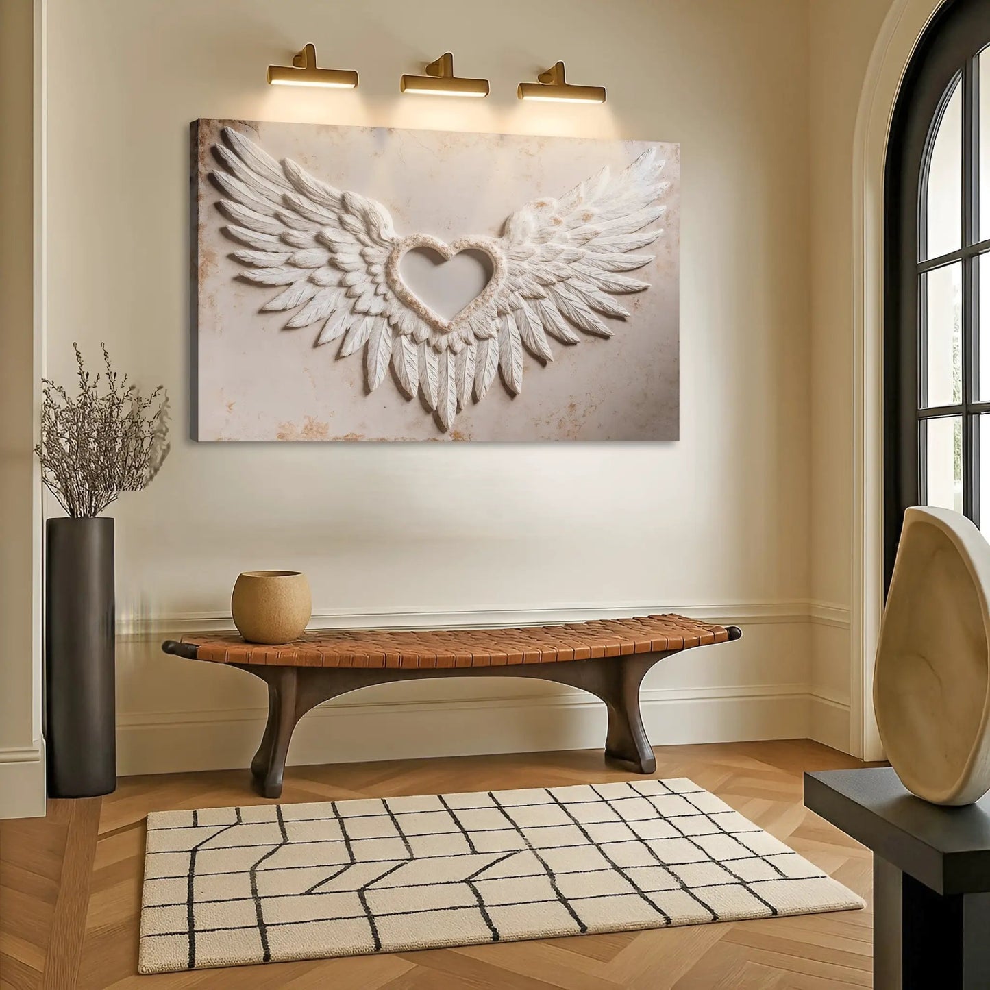 Wings of Love II crafting canvas Tailored Canvases; winged heart relief on beige backdrop on Tampa Home & Garden Store