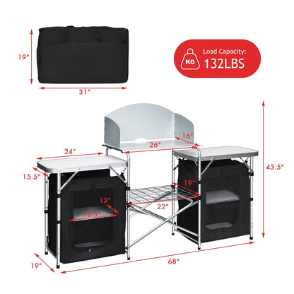 GemGear folding camping table with storage organizer in black, portable with shelves on Tampa Home & Garden Store