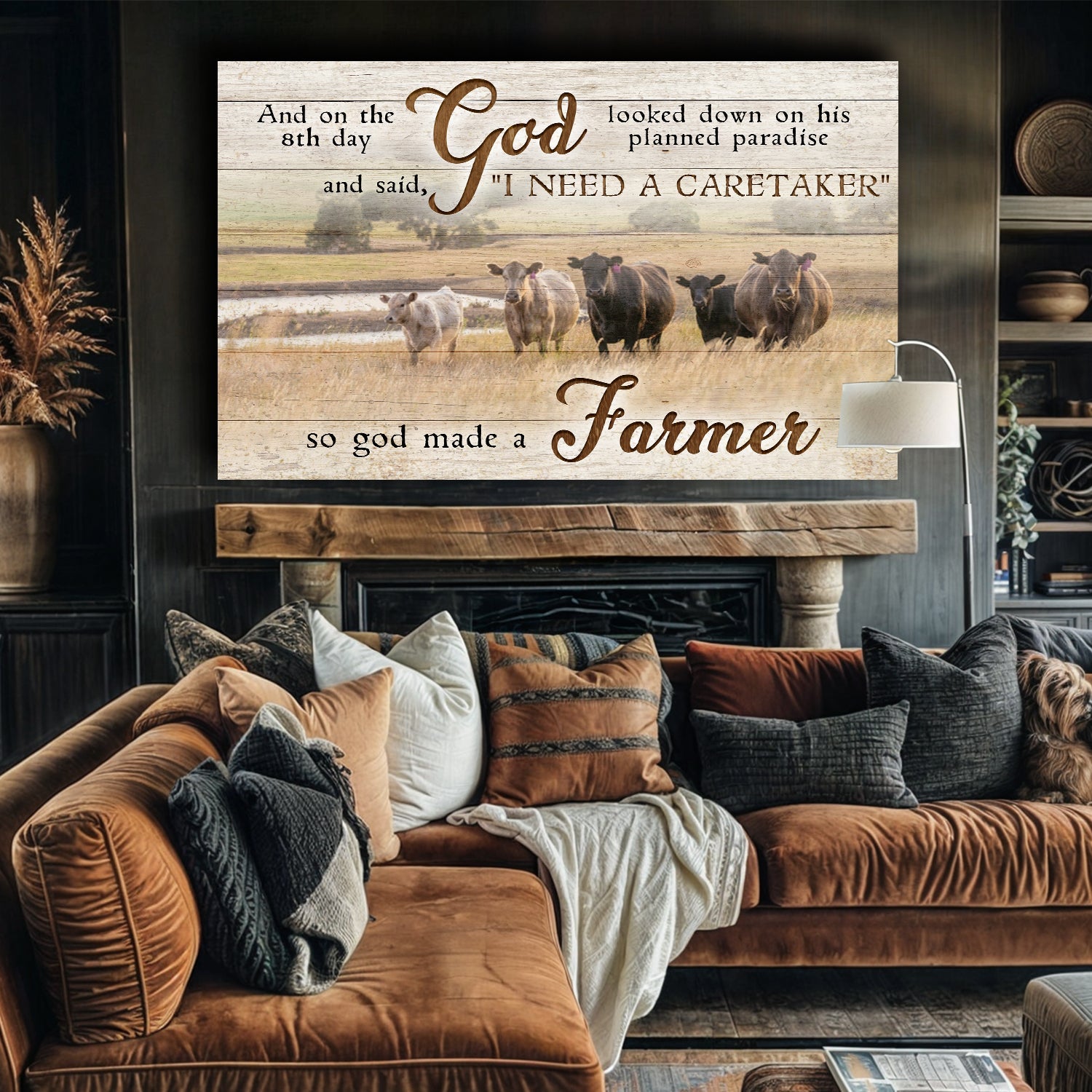 Canvas wall art by Tailored Canvases featuring a cow herd on rustic wood planks on Tampa Home & Garden Store