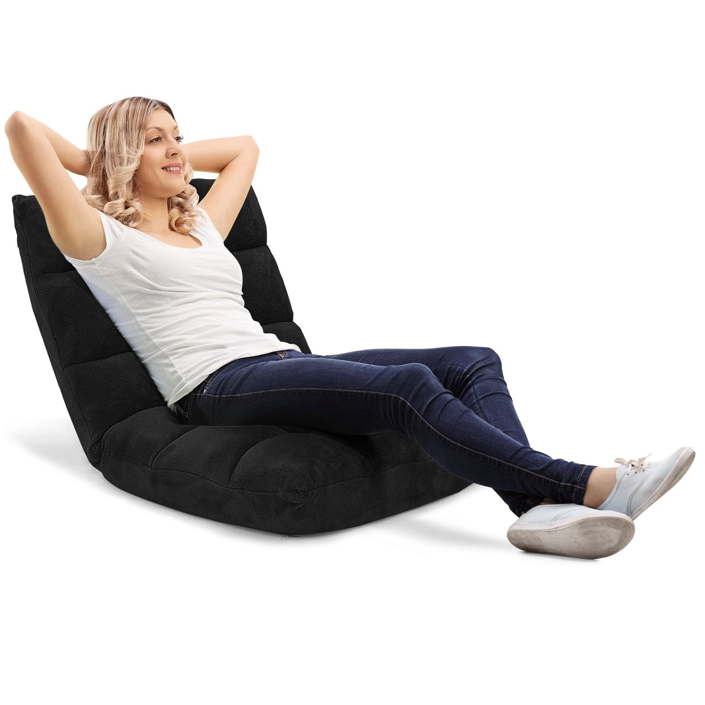 Sillón plegable de suelo reclinable de 14 posiciones para videojuegos – Negro