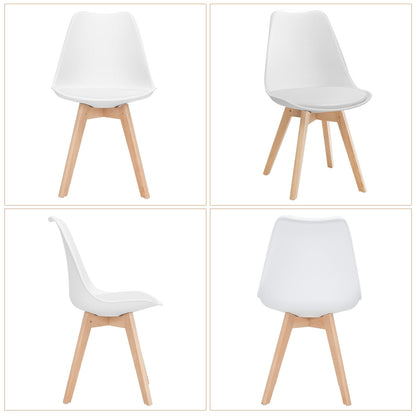 Juego de 4 sillas de comedor modernas de mediados de siglo con carcasa de PU y patas de madera - Blancas