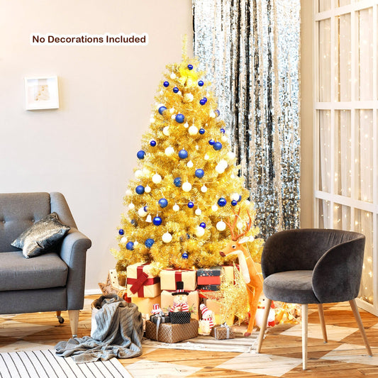 6/7.5 Feet Artificial Tinsel Christmas Tree Hinged with Foldable Stand-6 ft