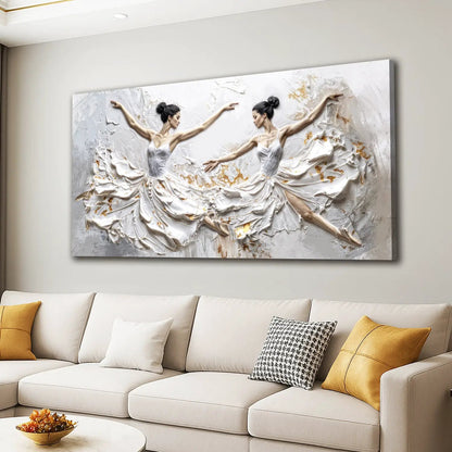Modern Ethereal Dancers canvas art with two white ballet dancers on backdrop by Tailored Canvases on Tampa Home & Garden Store