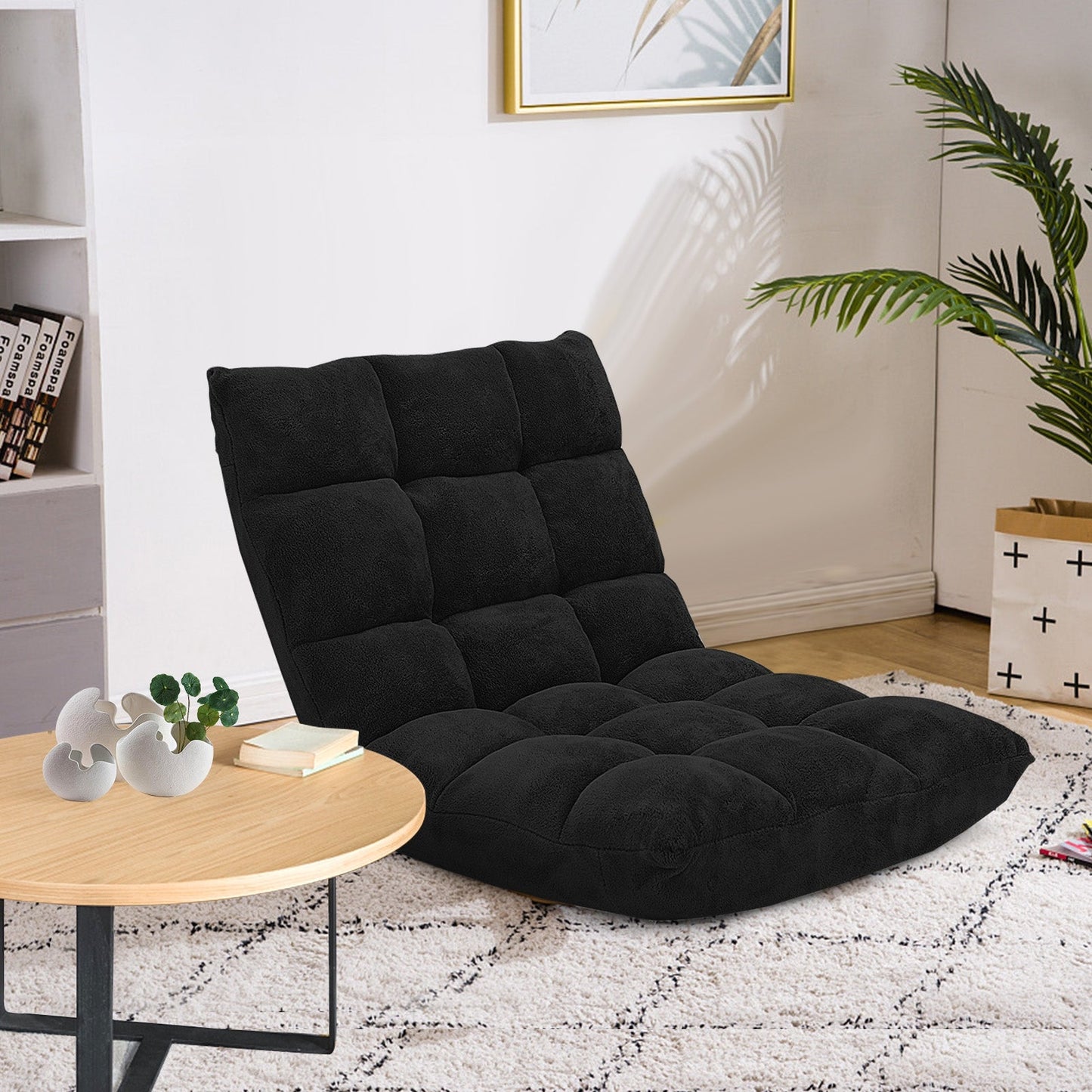 Sillón plegable de suelo reclinable de 14 posiciones para videojuegos – Negro