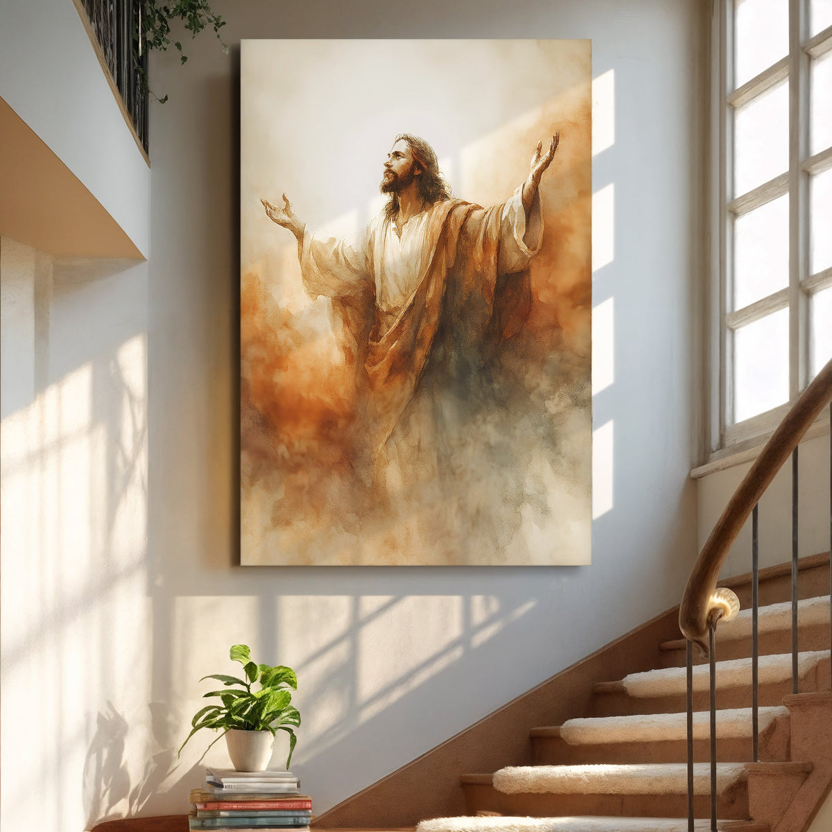 Risen Glory Faith Wall Art canvas by Tailored Canvases in warm sepia tones on Tampa Home & Garden Store