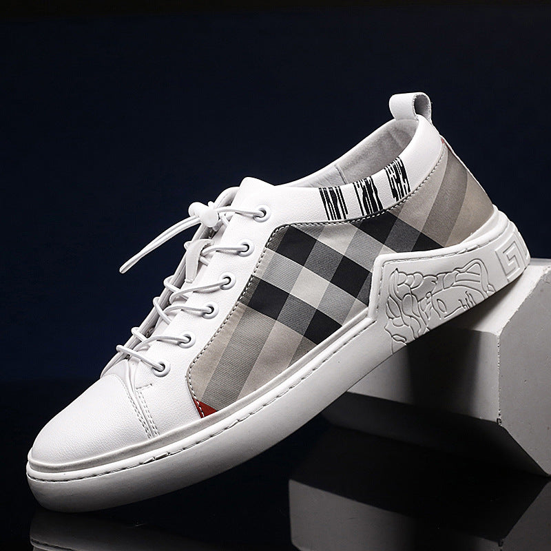 Stevvex men's canvas sneakers white breathable vulcanize casual walking shoe plaid sides on Tampa Home & Garden Store