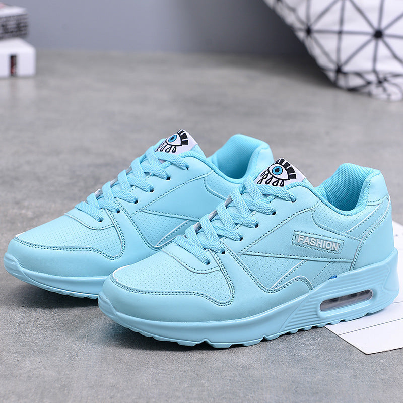 Women light blue platform sneakers with air cushion sole, lace-up casual sport shoes with fashion patch on side on Tampa Home & Garden Store