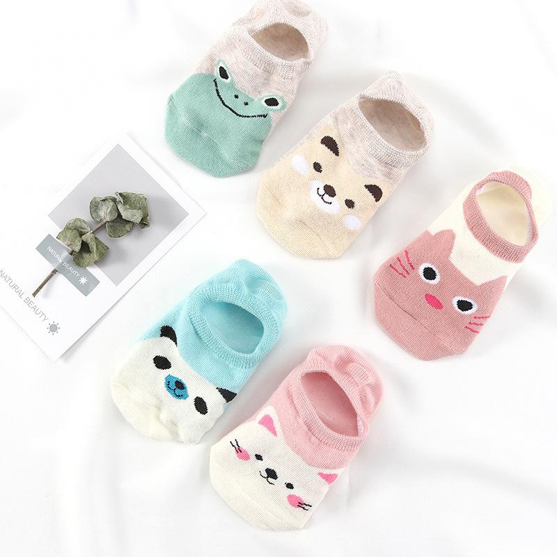 5-pair Stevvex animal cotton boat socks set with cat panda frog bear on Tampa Home & Garden Store