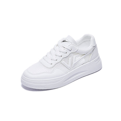 Stevvex white platform sneakers for women, lace-up with mesh panels and PU leather on Tampa Home & Garden Store