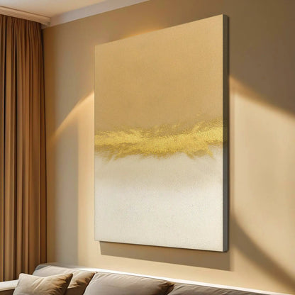 Minimalist white and gold wall art canvas by Tailored Canvases with textured finish on Tampa Home & Garden Store