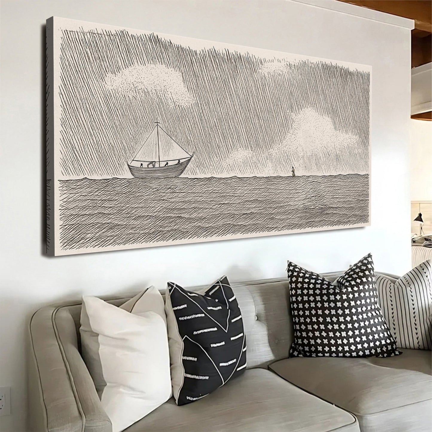 Jesus Walking On Water Faith Wall Art II canvas by Tailored Canvases; sailboat on choppy water on Tampa Home & Garden Store