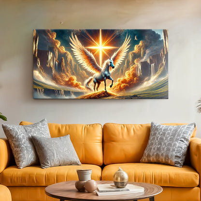 3D Horse Faith Wall Art V canvas by Tailored Canvases featuring a blue winged horse against sky on Tampa Home & Garden Store