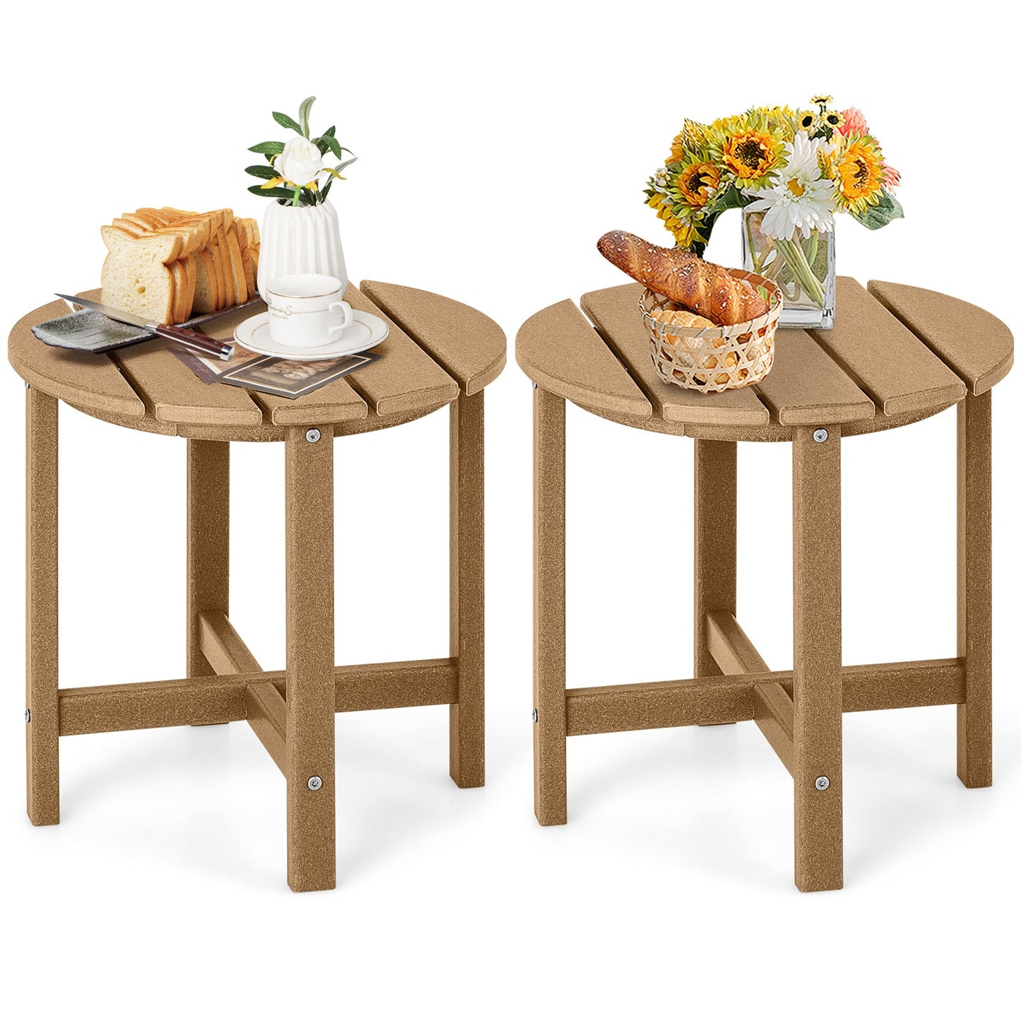 Set of 2 18 Inch Round Weather-Resistant Adirondack Side Tables-Black
