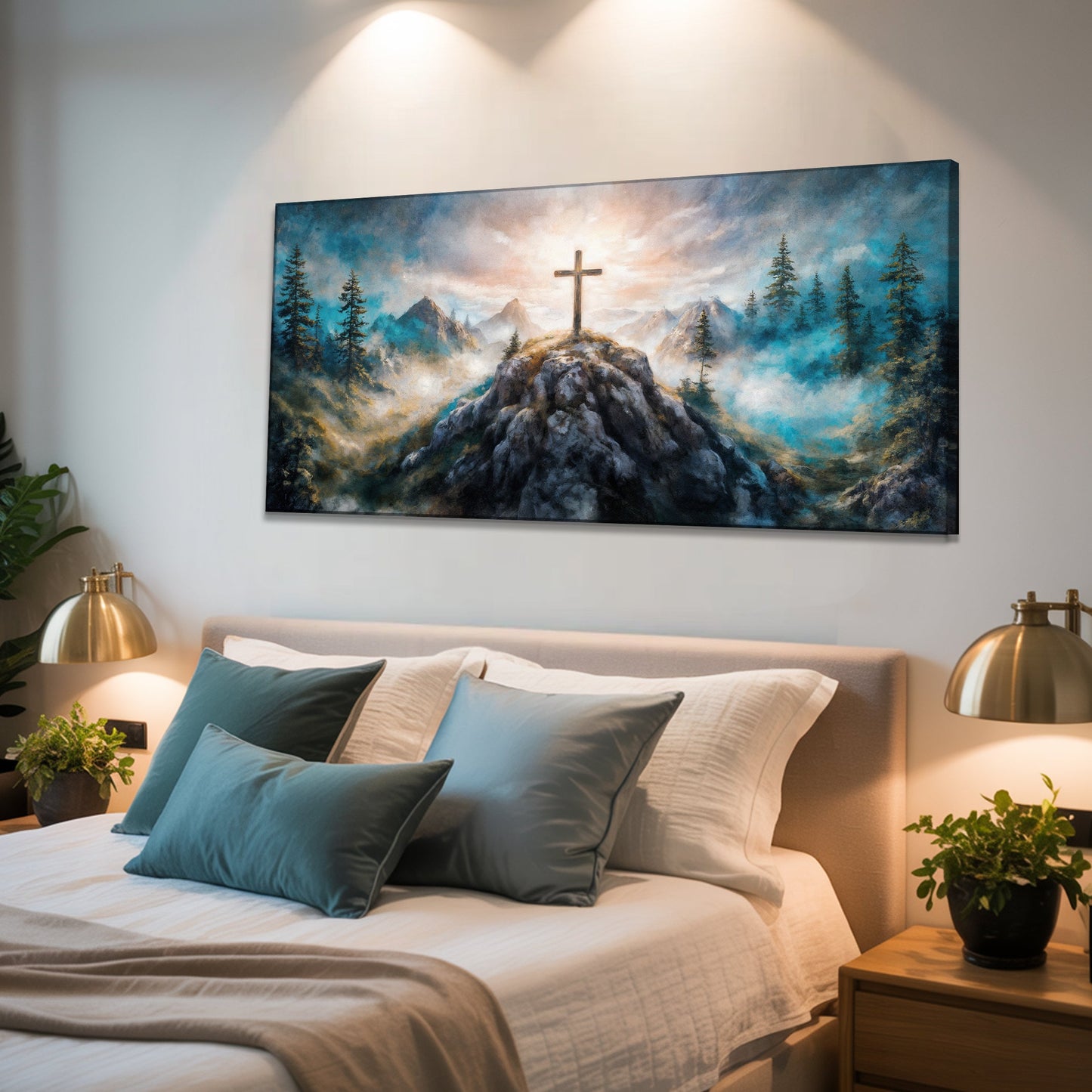 Cross On A Hill Faith Wall Art III canvas with cross on hill amid pines, by Tailored Canvases on Tampa Home & Garden Store