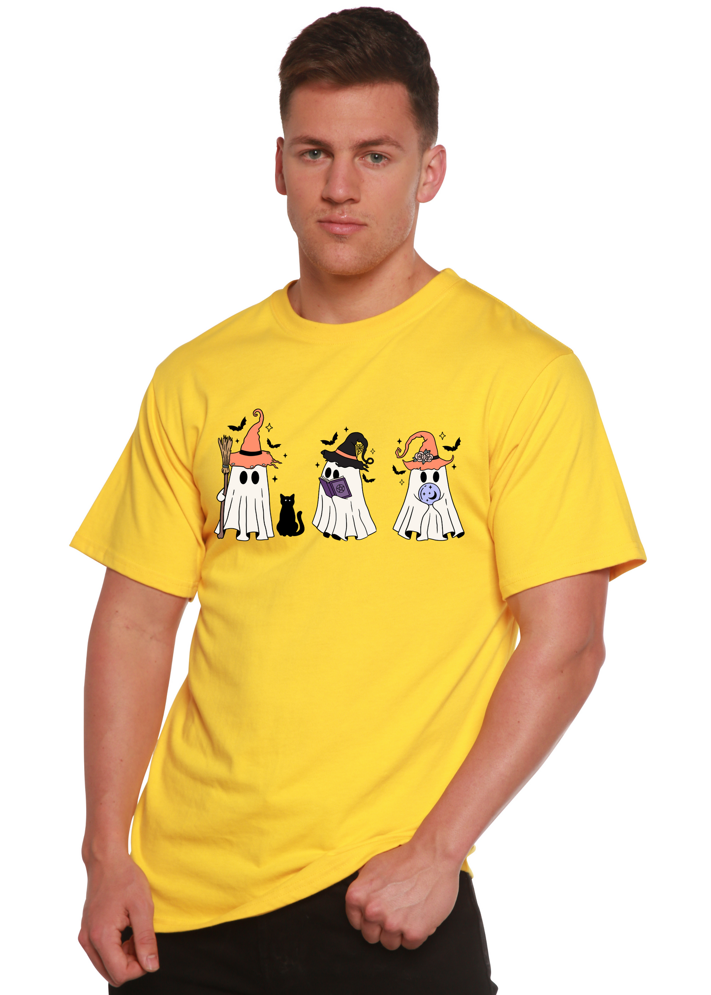 Halloween Boo men's bamboo viscose/organic cotton sleeve T-shirt with ghost trio Spun Bamboo on Tampa Home & Garden Store