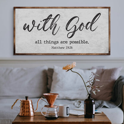Canvas faith sign Matthew 19:26 with God all things are possible, wood frame by Tailored Canvases on Tampa Home & Garden Store