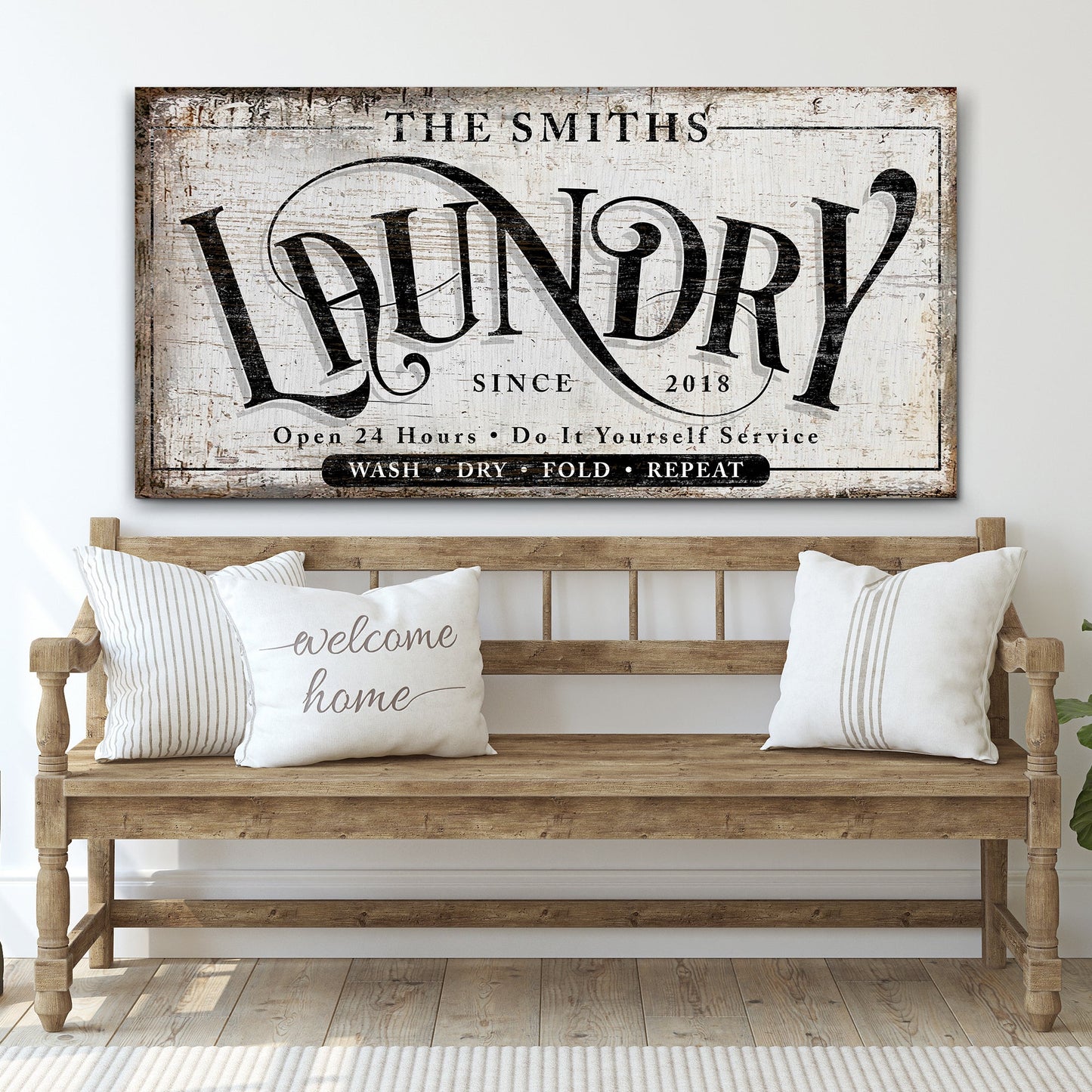 Laundry Room Sign VIII canvas by Tailored Canvases with vintage typography and London script on Tampa Home & Garden Store