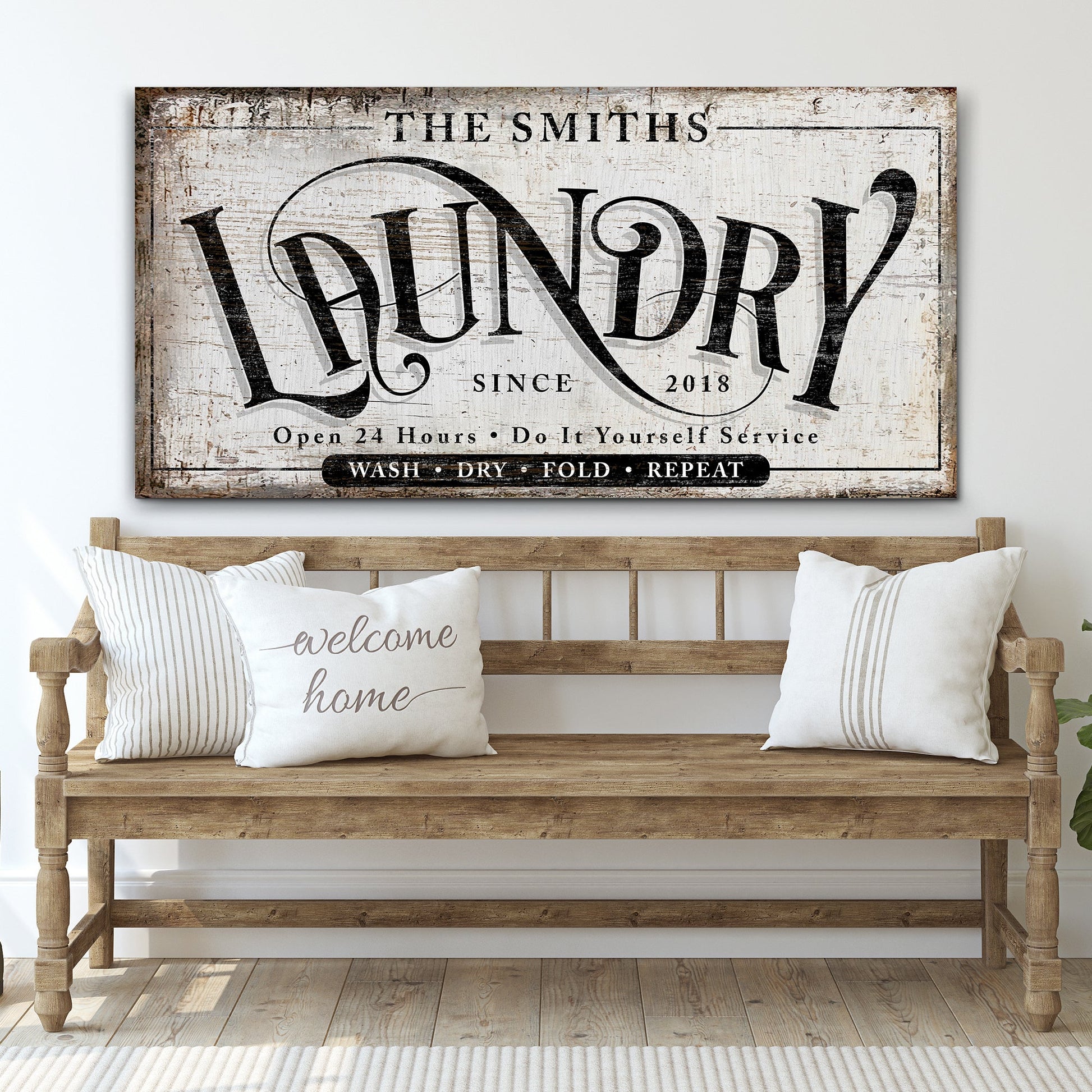Laundry Room Sign VIII canvas by Tailored Canvases with vintage typography and London script on Tampa Home & Garden Store