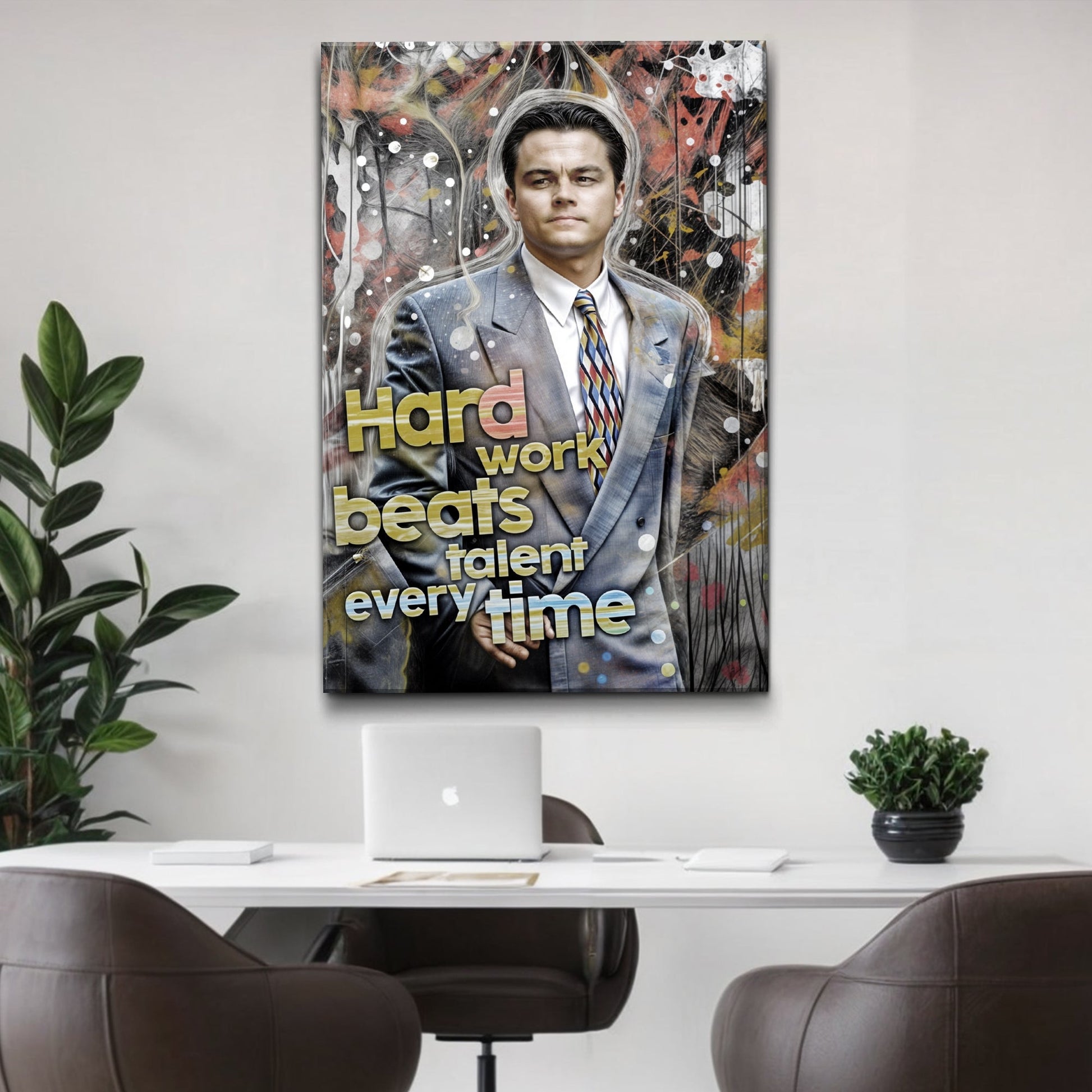 Hard Work Beats Talent Every Time canvas sign Tailored Canvases featuring a man in a grey suit on Tampa Home & Garden Store