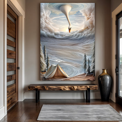 Surrealism painting canvas wall art by Tailored Canvases featuring a swan amid swirling textures on Tampa Home & Garden Store