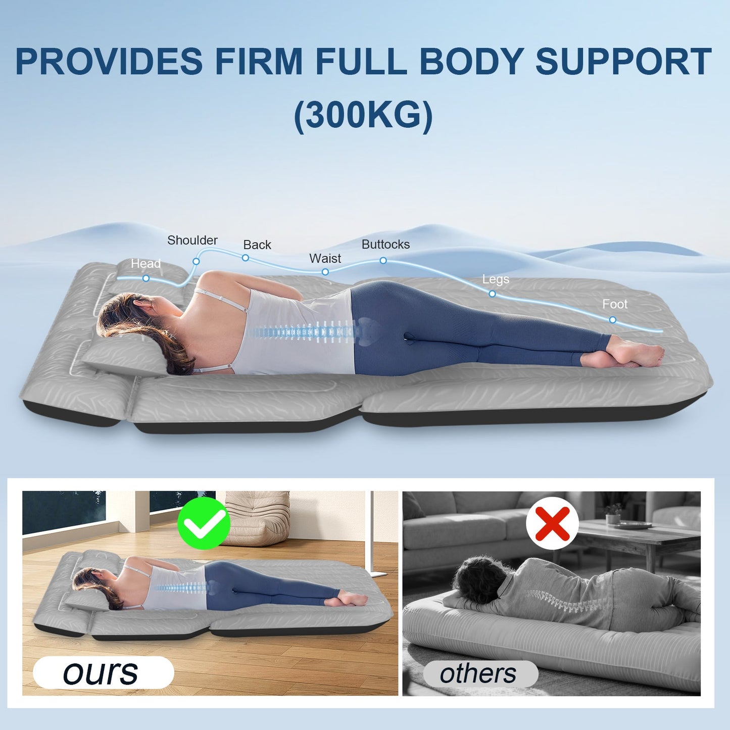 Dikasun Outdoor SUV Air Mattress grey with flocking and Oxford surface, electric pump & 3M cable on Tampa Home & Garden Store