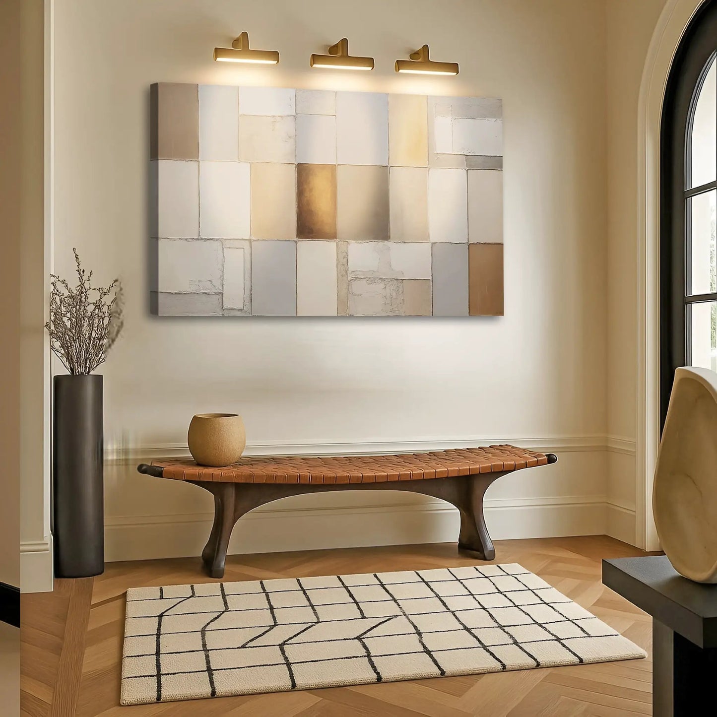 Earth Tones Patchwork Geometric Wall Art Canvas by Tailored Canvases in neutral beige tiles on Tampa Home & Garden Store