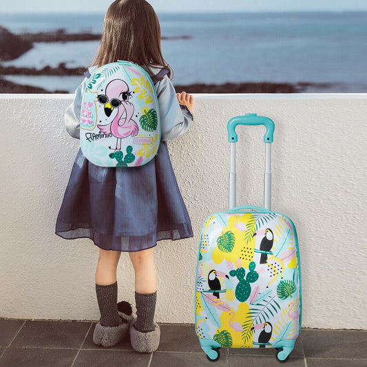 2 Pieces Kid's Luggage Set 12-inch Backpack and 16-inch Rolling Suitcase Travel - Tampa Home & Garden Store