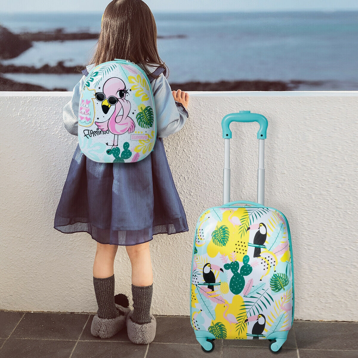 GemGear 2-piece kid's luggage set: 12-inch flamingo backpack and 16-inch tropical suitcase on Tampa Home & Garden Store